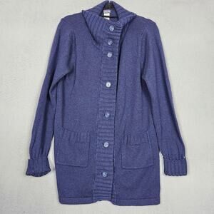 PATAGONIA Lambswool Sweater Coat Womens Large Blue Button Cardigan Pockets